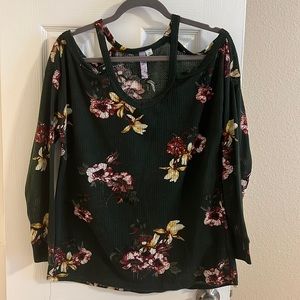 Floral Olive Cold Shoulder Knit
